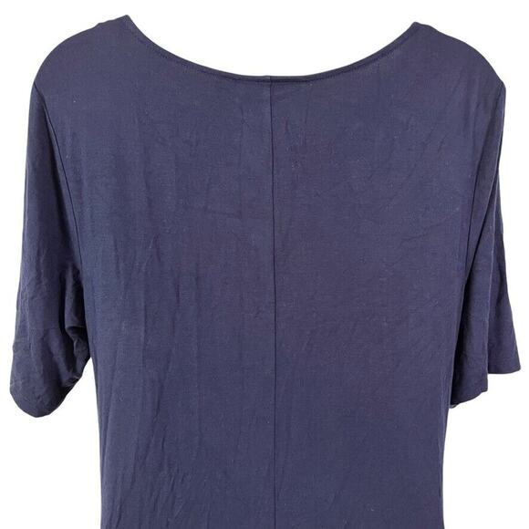 Nina Leonard Womens Embroidered Navy Blue Jersey Knit Short Sleeve Dress sz L - Picture 12 of 16